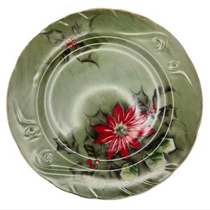 Poinsettia By Lefton Holly Green Background Limited Edition Salad Plate 7 1/4"